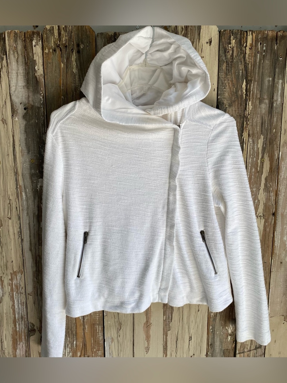 Anthropologie Saturday Sunday white cotton asymmetrical zip up hoodie jacket